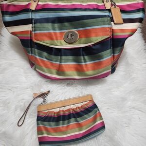 Coach Multicolor Striped Tote and Pouch Set